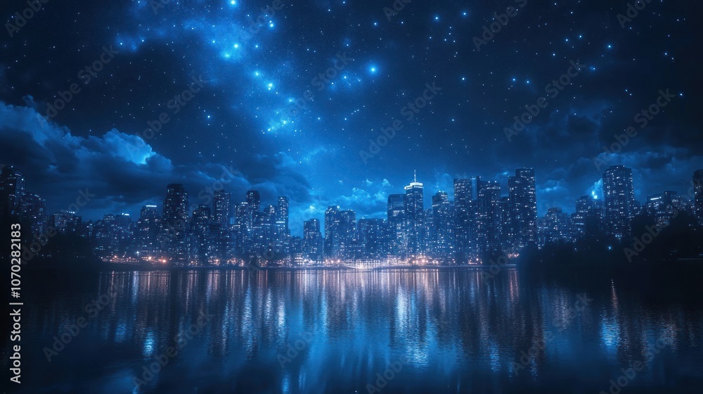 Cityscape Under a Starry Sky