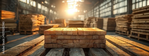 Wallpaper Mural A stack of pine wood planks in the foreground, with more stacked behind  Torontodigital.ca