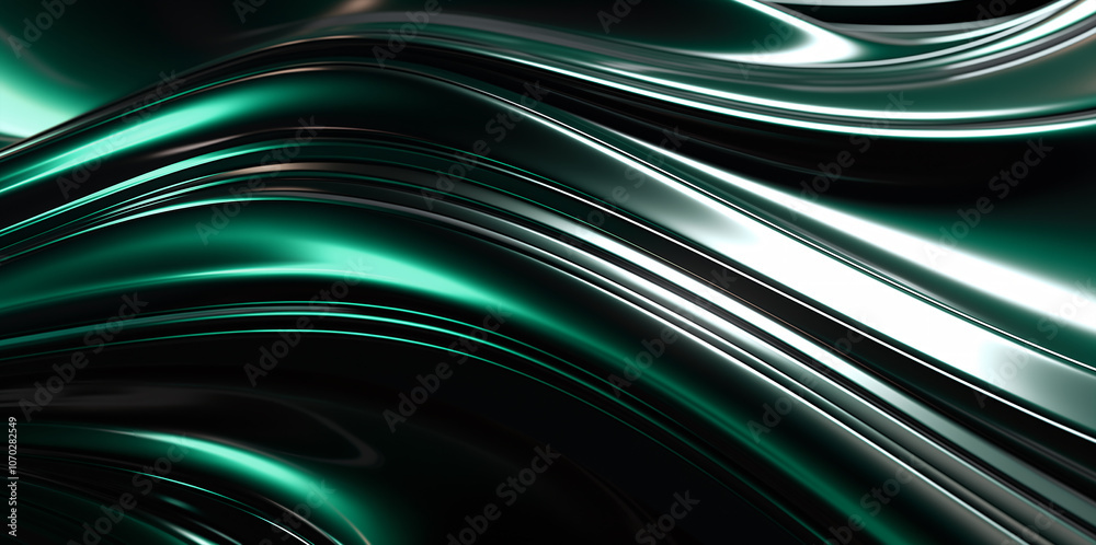 Background design with metallic waves in shades of green color, creating an elegant and contrasting effect. Background design with metallic waves in shades of green color, creating an elegant and contrasting effect.