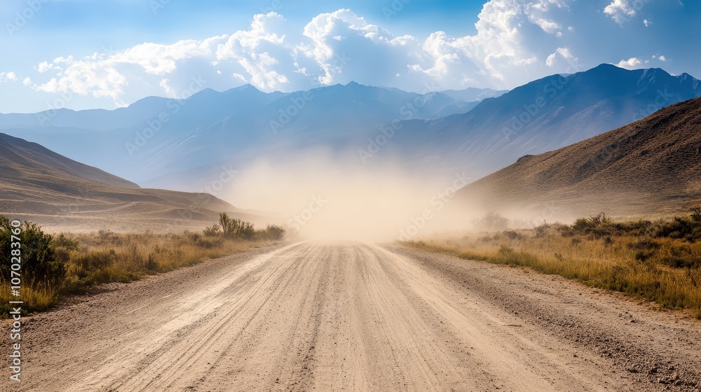 A dusty road leading into the mountains, where the air is dry and the earth cracked. A dusty road leading into the mountains, where the air is dry and the earth cracked.