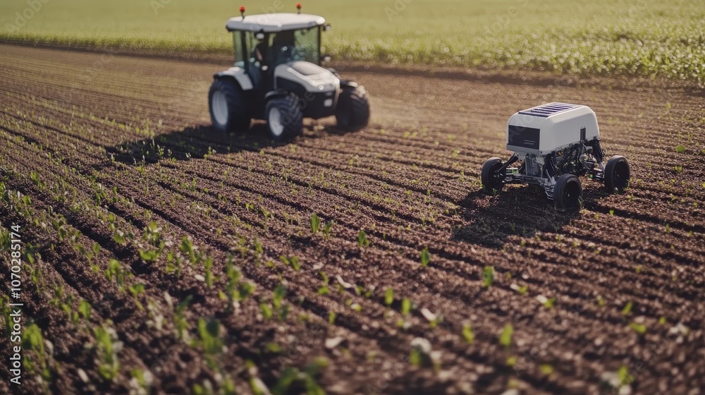 A farm where precision agriculture techniques are used for planting, with GPS-guided machinery ensuring accurate seed placement A farm where precision agriculture techniques are used for planting, with GPS-guided machinery ensuring accurate seed placement