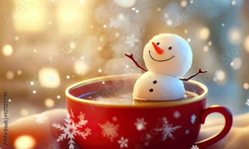 cute marshmallow snowman in cacao cup animation