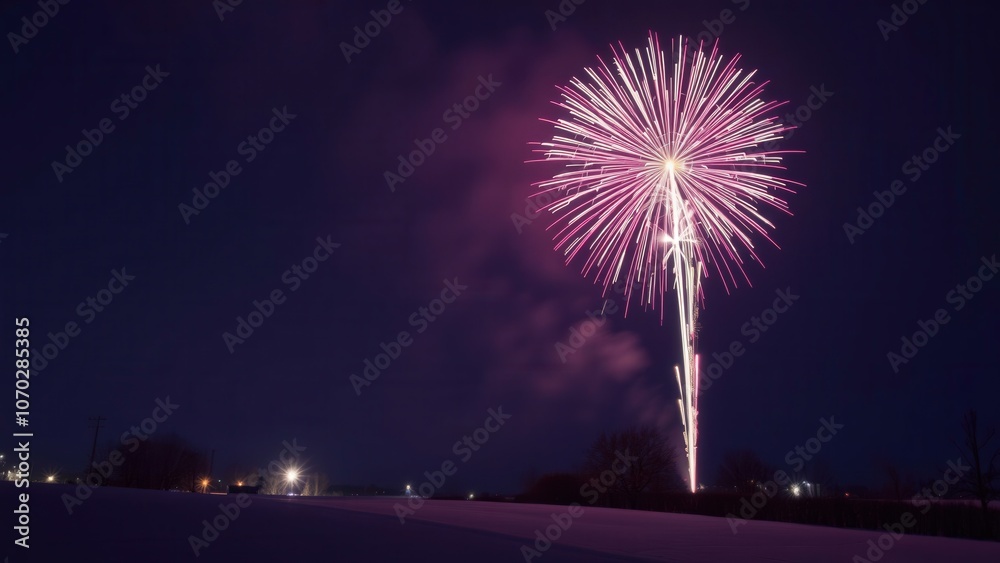 Stunning Night Sky Illuminated by Vibrant Purple Fireworks Display, Perfect for Celebrations and Home Decor