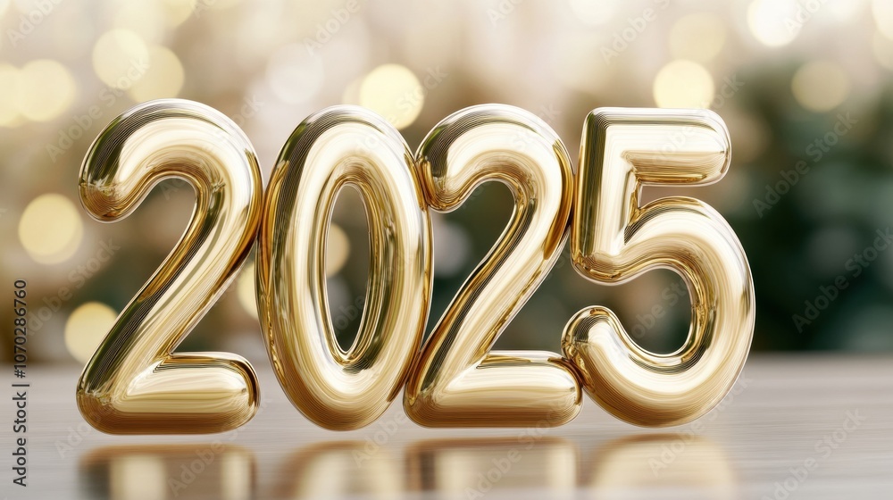 Golden 2025 numbers shine against a festive, blurred background, AI