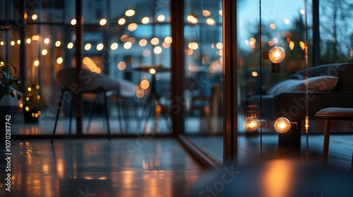 Wallpaper Mural Inside a dimly lit room, delicate string lights create a whimsical glow, reflecting in the glass panes and setting a warm, inviting tone. Torontodigital.ca