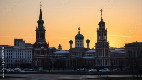 Sunset Over Historic Russian Architecture, Capturing Timeless Beauty and Serenity for Wall Art or Decor