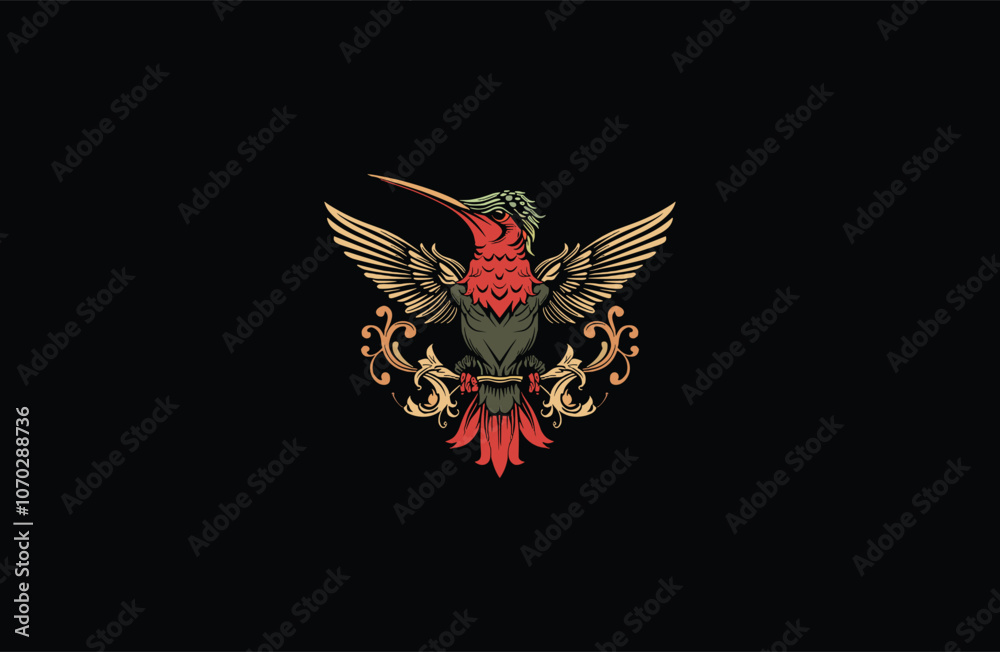 Obraz premium Hummingbird royal crest style logo design vector vintage