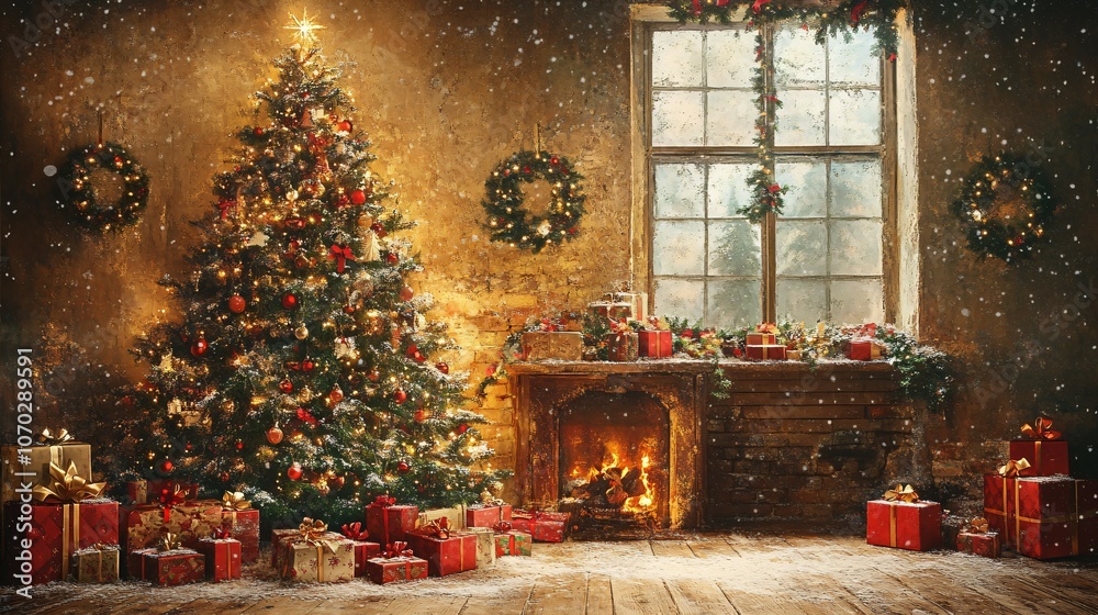 decorate christmas backdrop featuring tree presents photo studio setup indoors decorate christmas backdrop featuring tree presents photo studio setup indoors
