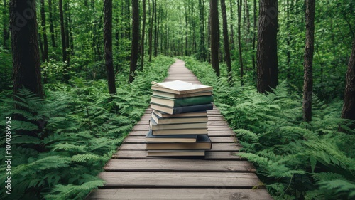 A path through a forest, with knowledge growing like trees on either side, symbolizing that learning is everywhere knowledge forest, endless growth