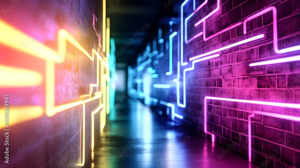 Neon Lights in a Brick Tunnel Neon Lights in a Brick Tunnel