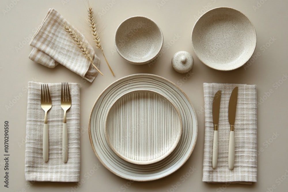 Elegant table setting with minimalist design, natural elements, and refined tableware Elegant table setting with minimalist design, natural elements, and refined tableware