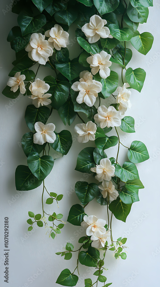 Beautiful vines, with leaves, in clear sharp detail, dripping leaves, calming effect, green background, line of flowers Beautiful vines, with leaves, in clear sharp detail, dripping leaves, calming effect, green background, line of flowers