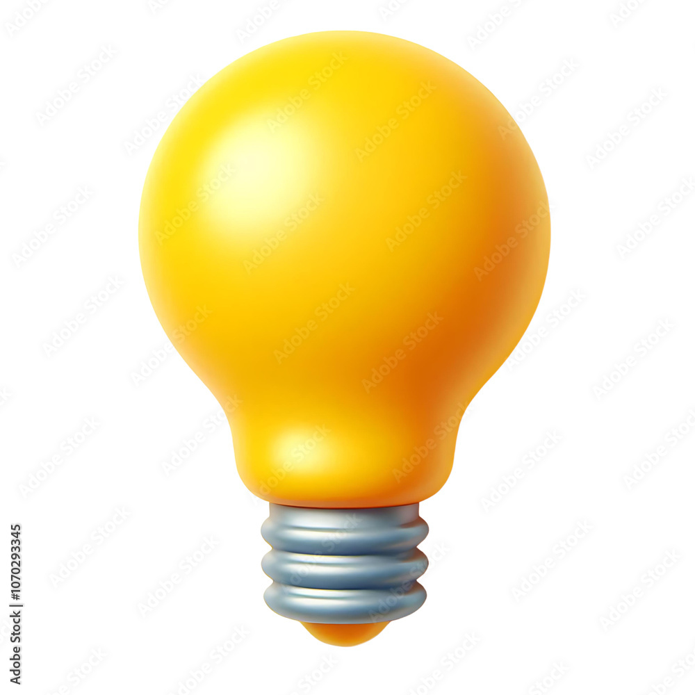 3D Render of Yellow Light Bulb on Transparent Background