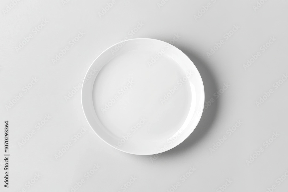 A white plate is sitting on a white background. The plate is empty and has no food on it. Empty space for logo or text, mockup A white plate is sitting on a white background. The plate is empty and has no food on it. Empty space for logo or text, mockup