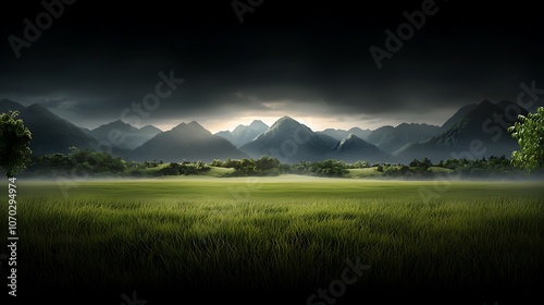 A scenic landscape with a vast, dark sky gently illuminated by the rising sun, symbolizing resilience as the light slowly overcomes the night, creating a feeling of tranquility and hope. Ultra-Realist