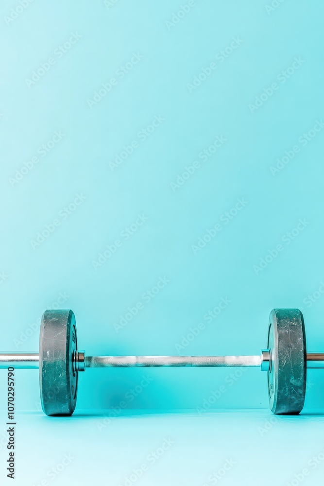Weightlifter doing overhead press on blue background Weightlifter doing overhead press on blue background