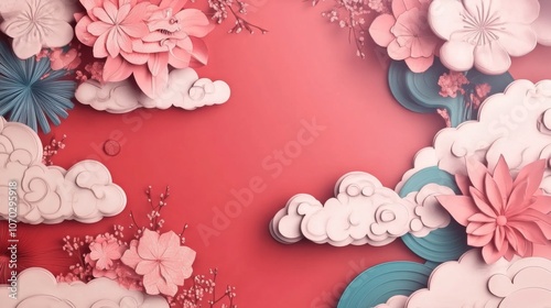Wallpaper Mural A red background with a pink and blue flowery cloud Torontodigital.ca