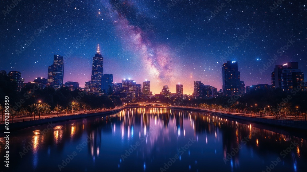 Fototapeta premium Milky Way over Cityscape