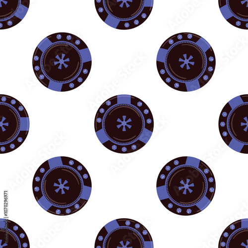 Seamless pattern with blue and brown casino chips on white background, perfect for gambling and betting related projects