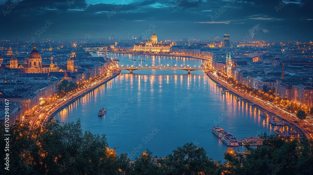 Fototapeta premium Budapest Night Cityscape with Danube River