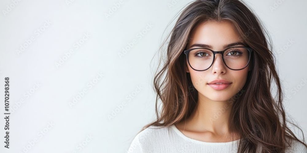Adorable young businesswoman wearing glasses against a white background.