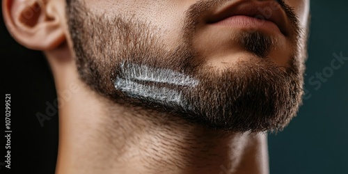 Close-up of a male half-shaved chin with a razor cut. photo