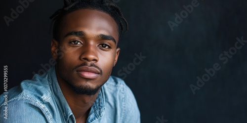 Attractive young African-American man against a black background. Space for text.