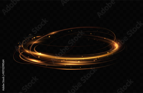 Shiny vortex rings shimmer on a transparent background. Sparkling circles with light effect. Light circle swirl neon lighting effect, spiral light lines.	