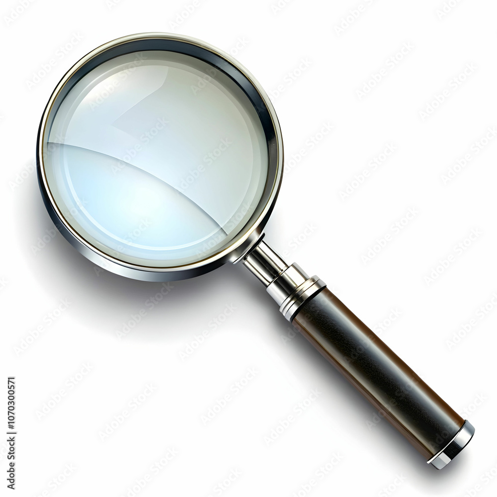A classic magnifying glass with a round lens and a sturdy handle A classic magnifying glass with a round lens and a sturdy handle