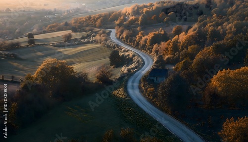 Winding Road Through Autumn Hills