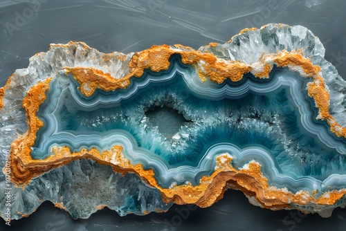 Stunning Cross-Section of a Blue Agate Geode with Crystal Formations for Natural Decor and Design