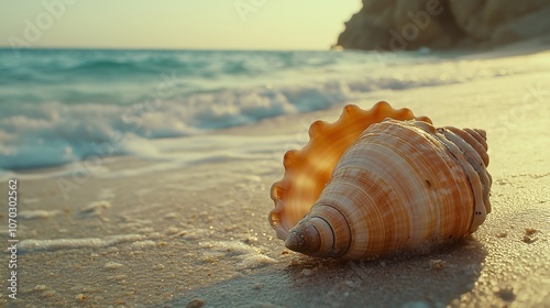Obraz na płótnie White-orange seashell on the beach w salonie