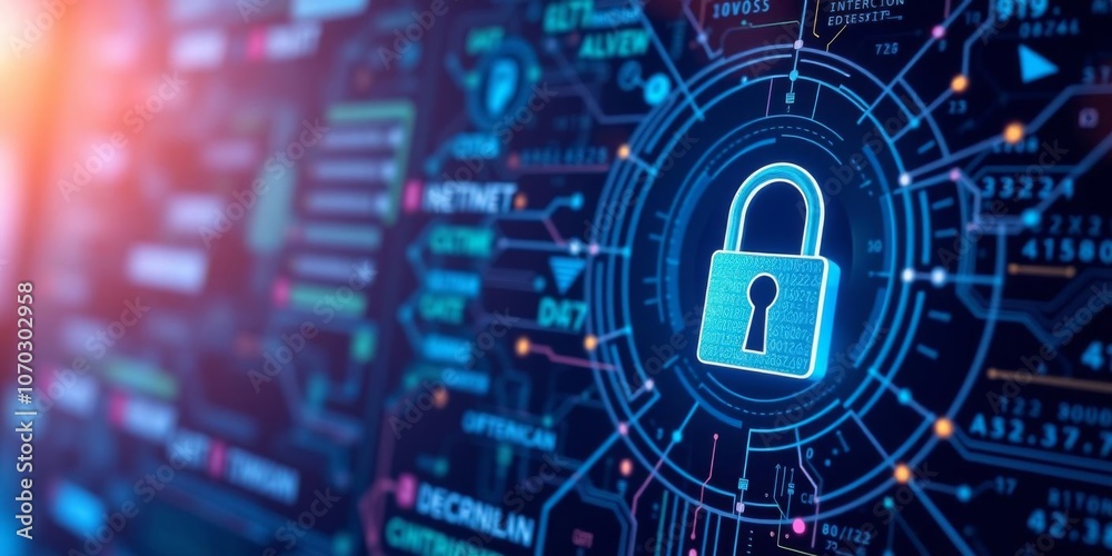 A close-up of a laptop with a padlock symbol on the screen, representing internet security for online business services, online safety, safe browsing A close-up of a laptop with a padlock symbol on the screen, representing internet security for online business services, online safety, safe browsing