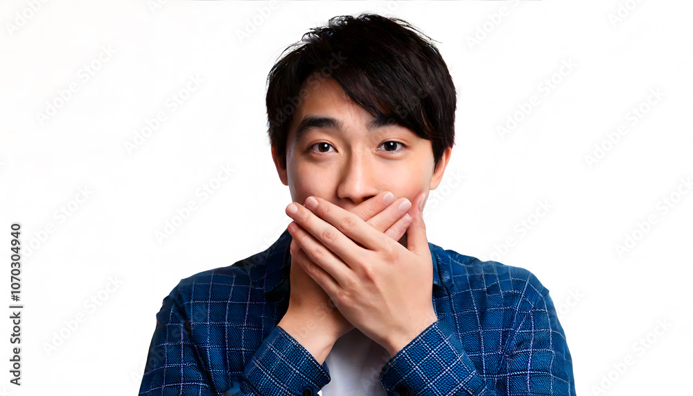 驚いた表情の日本人の若い男性 驚いた表情の日本人の若い男性