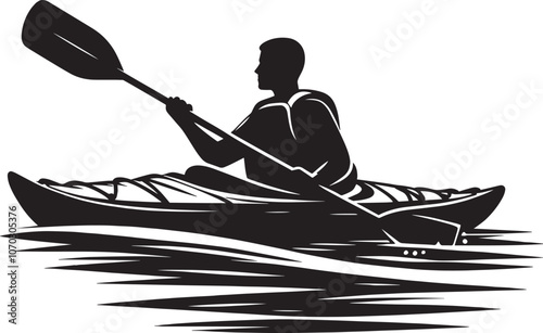 Kayaking silhouette vector illustration isolated on a white background