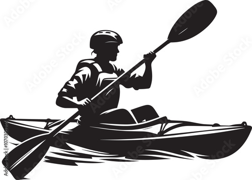 Kayaking silhouette vector illustration isolated on a white background