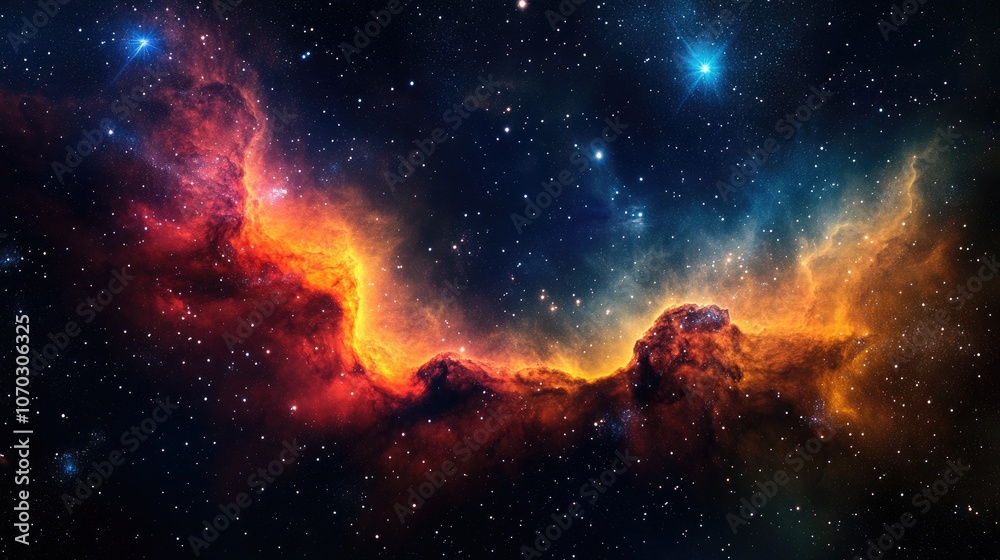 Fototapeta premium Breathtaking Cosmic Landscape Featuring Colorful Nebula Clouds and Twinkling Stars in a Mystical Galactic Space Setting