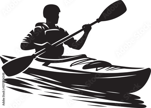 Kayaking silhouette vector illustration isolated on a white background