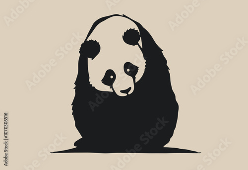 Panda in Sorrow: A Clean Line Silhouette Design with Black Tears, Ideal for Artistic Expression of Melancholy