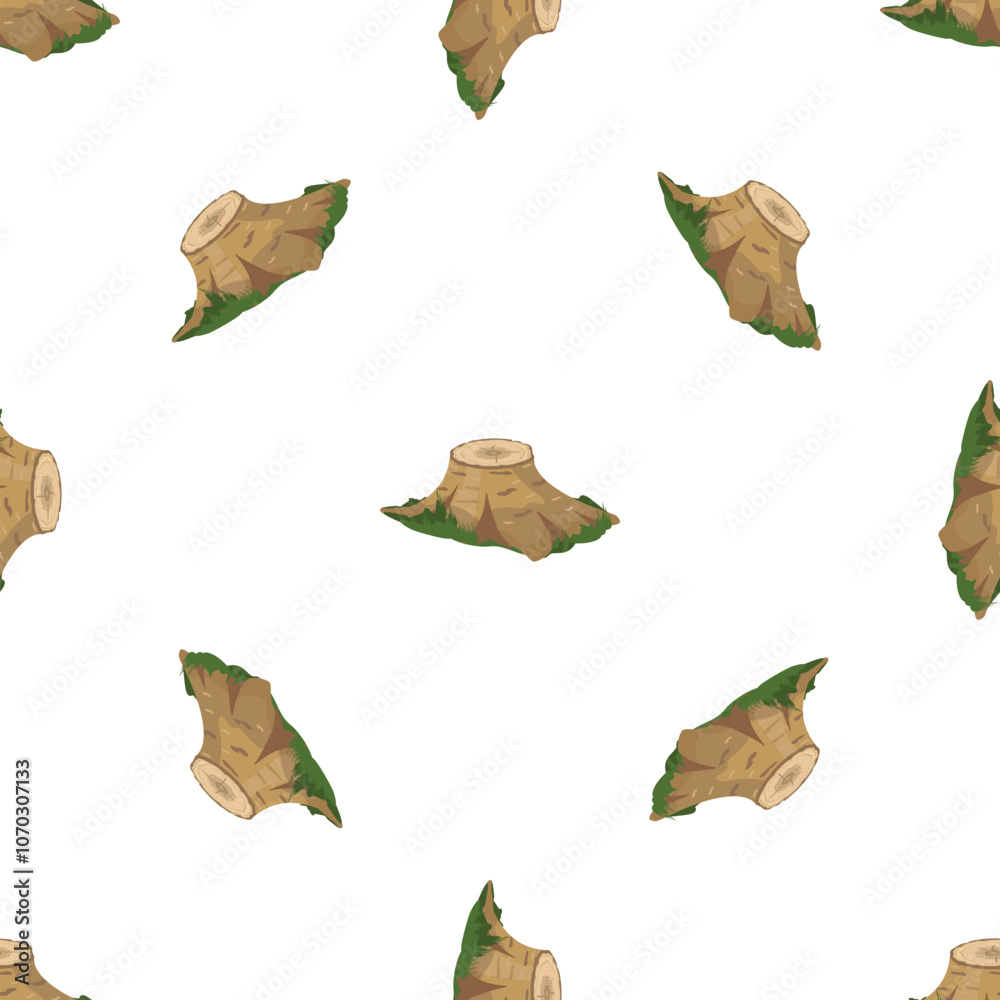 Seamless pattern featuring tree stumps surrounded by grass, ideal for nature themed designs Seamless pattern featuring tree stumps surrounded by grass, ideal for nature themed designs