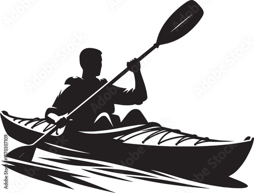 Kayaking silhouette vector illustration isolated on a white background