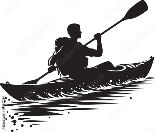Kayaking silhouette vector illustration isolated on a white background