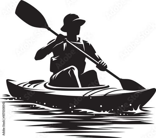 Kayaking silhouette vector illustration isolated on a white background