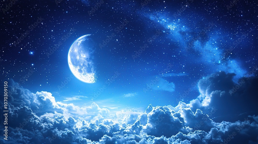 Serene Night Sky with Moon and Stars Serene Night Sky with Moon and Stars