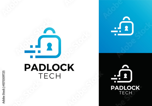fast tech keyhole security padlock logo design vector template