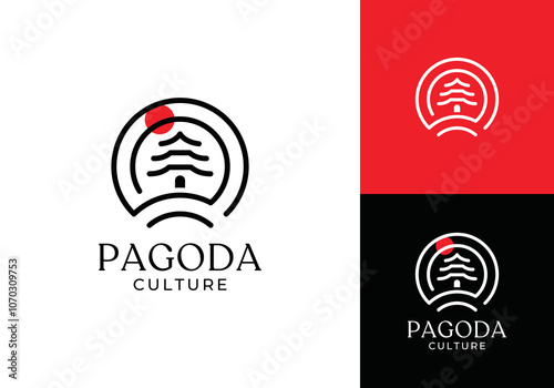 japanese pagoda logo. classic luxury circle culture line style vector design