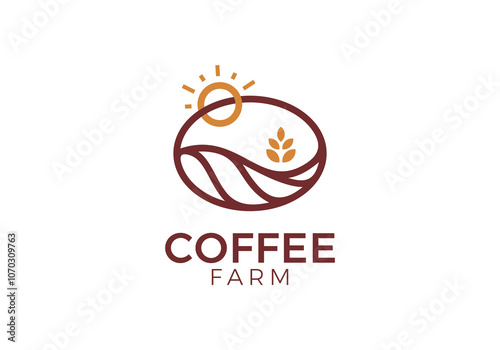 coffee bean farm logo. morning sun agriculture tree coffee vector design template