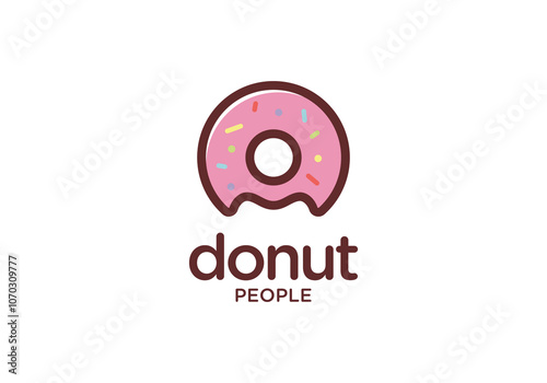 people with donut logo. cream sweet snack food symbol design template