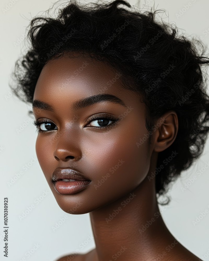 Model with Minimalist Makeup Featuring Soft Blush and Subtle Highlighter