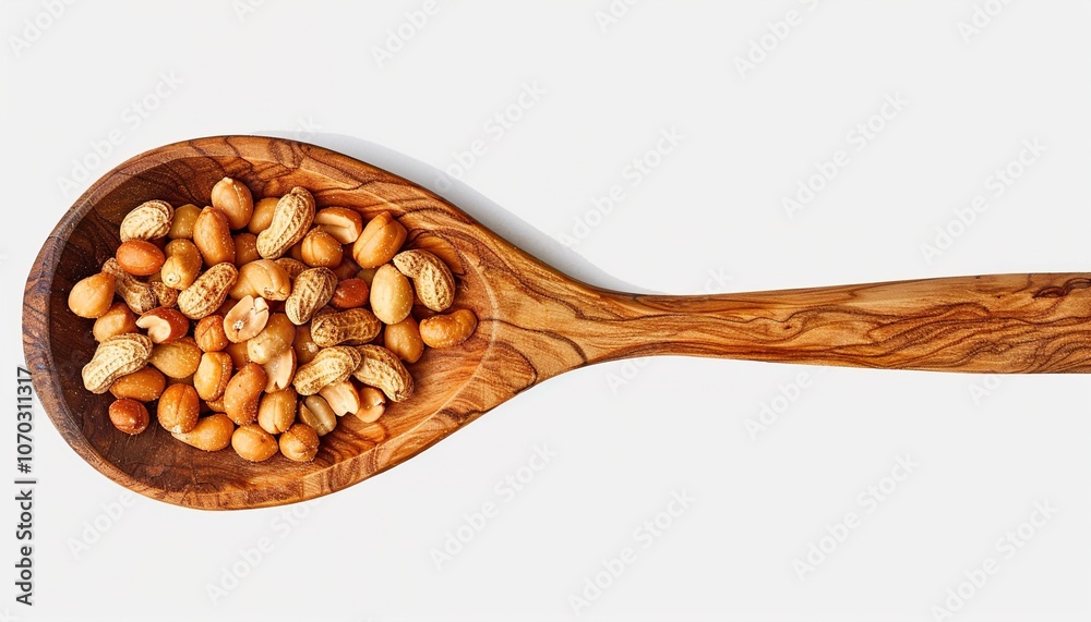Roasted peanuts in the wooden spoon isolated Roasted peanuts in the wooden spoon isolated